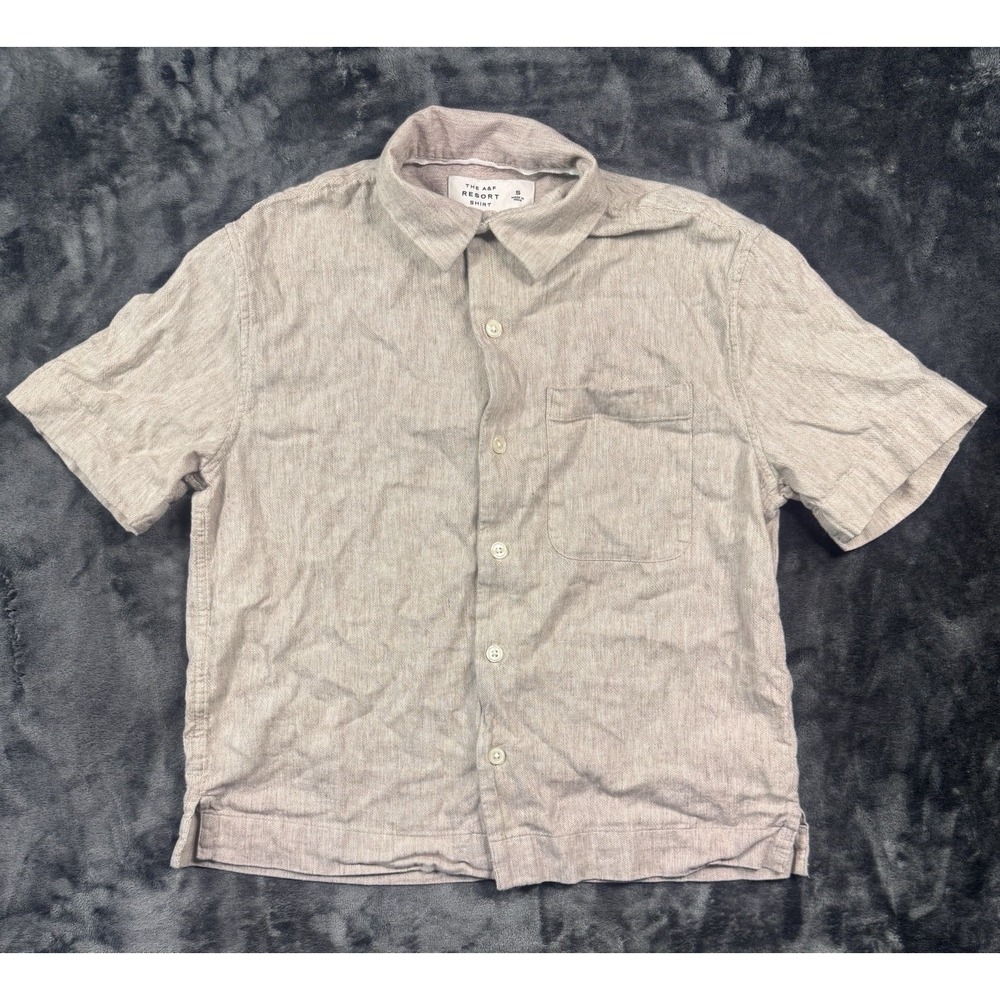Abercrombie & Fitch A&F Resort Shirt Men's S Linen Blend Beige Short Sleeve